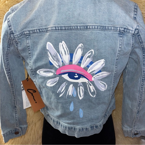 Nordstrom Denim Jacket with Artistic Eye Design - Picture 3 of 6